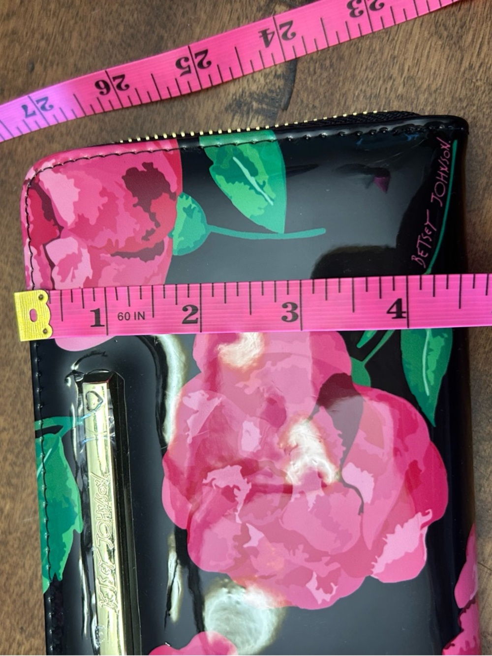 Betsy Johnson Wristlet Wallet - Pink Floral on Black - Picture 7 of 7